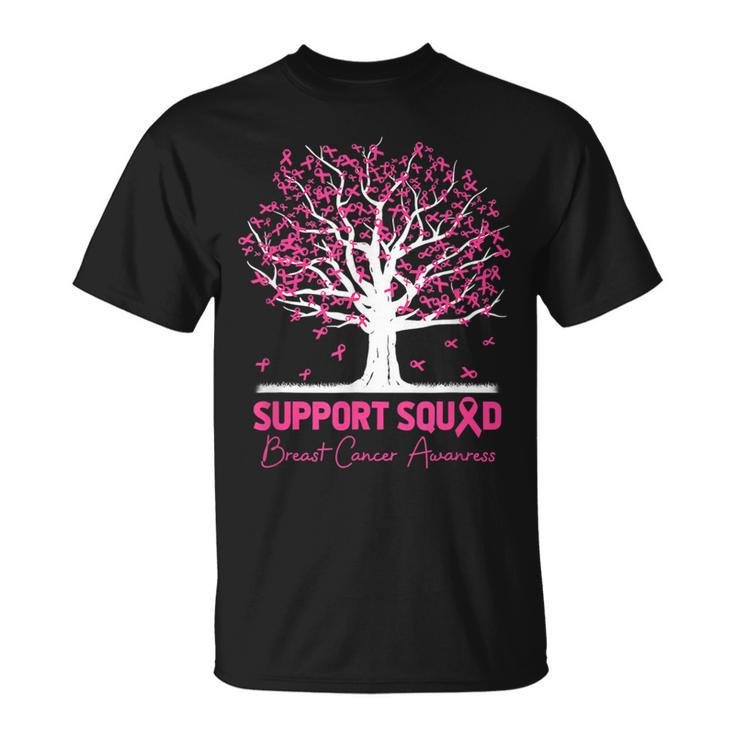 Support Squad Breast Cancer Awareness Fall Tree Pink Ribbon Breast Cancer Awareness Funny Gifts Unisex T-Shirt