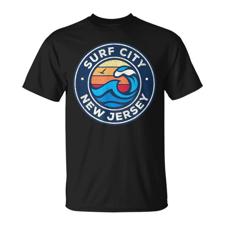 Surf City New Jersey Nj Vintage Nautical Waves T-Shirt