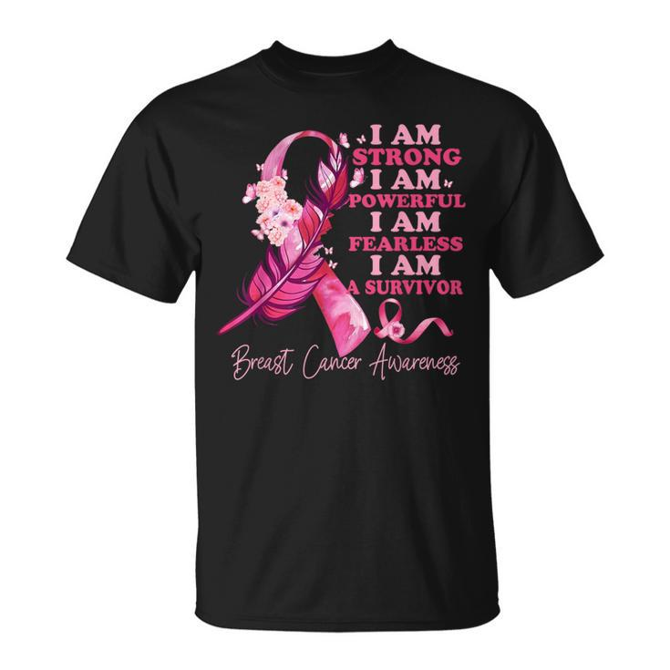 I Am A Survivor Breast Cancer Awareness Pink Ribbon Feathers T-Shirt