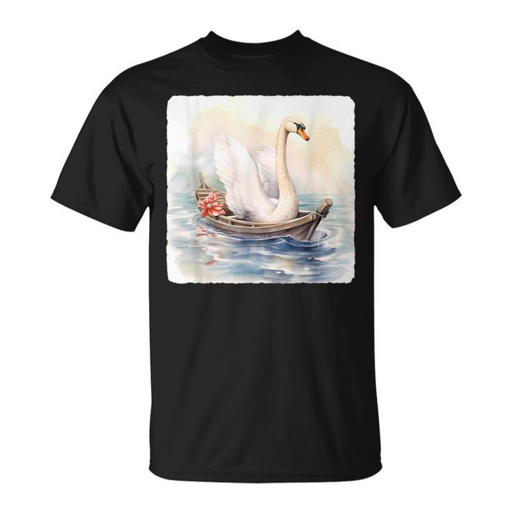 Swan Riding A Paddle Boat Concept Of Swan Using Paddle Boat T-Shirt