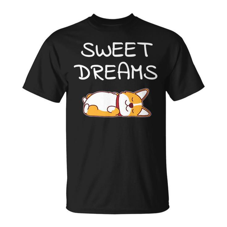 Sweet Dreams Sleeping Corgi Dog Quote Pajamas For Bedtime   Unisex T-Shirt
