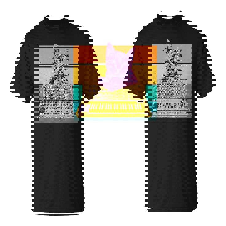 Synthesizer & Cat Vintage Analog Synth Retro Studio Gear  Unisex T-Shirt