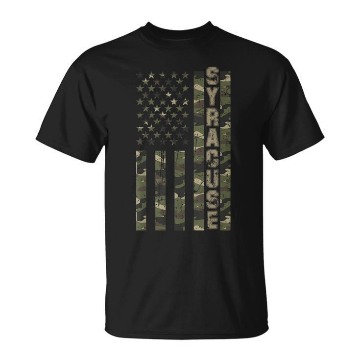Syracuse United States Distressed Camo W Us Flag T-Shirt