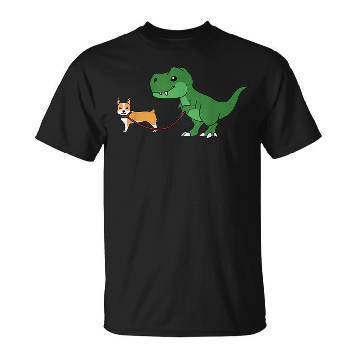 T Rex Dinosaur Walking Corgi Funny Dog Gift  Unisex T-Shirt
