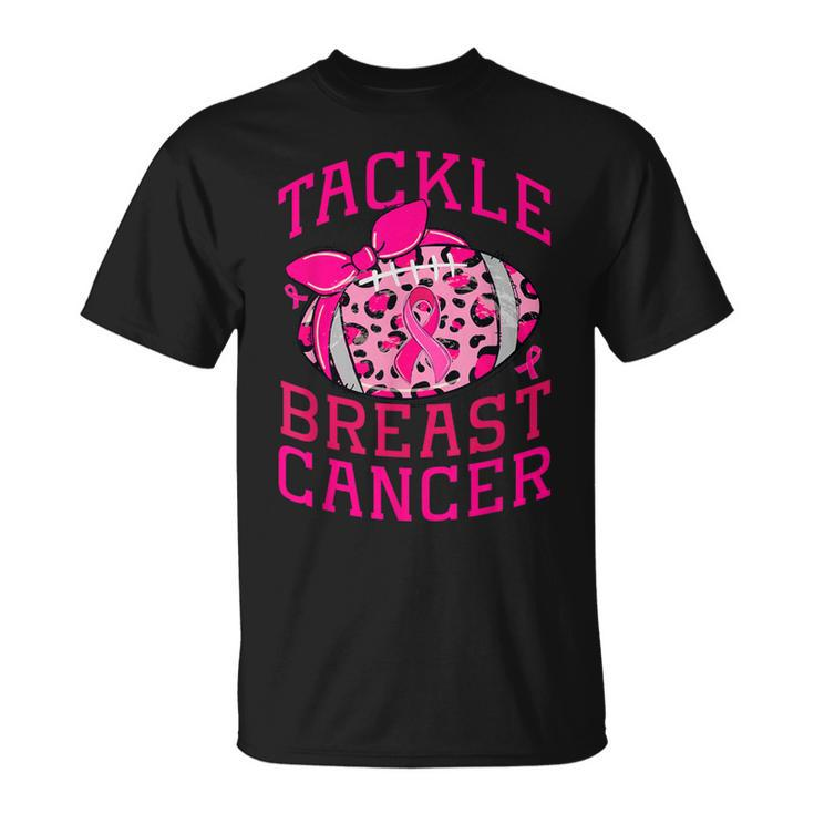 Tackle Breast Cancer Awareness Football Pink Ribbon Leopard T-Shirt