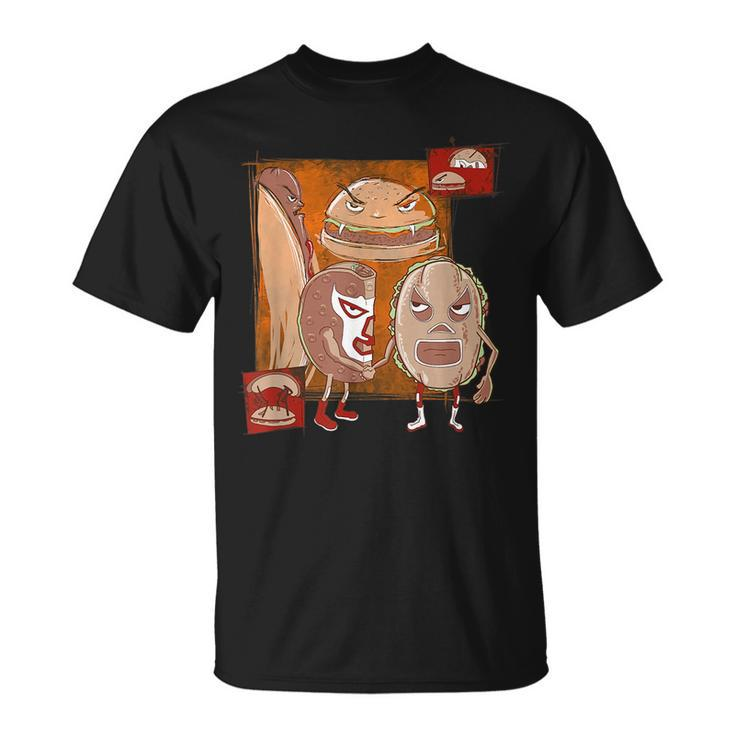 Taco And Torta Vs Hamburger And Hotdog Funny Mexican Unisex T-Shirt