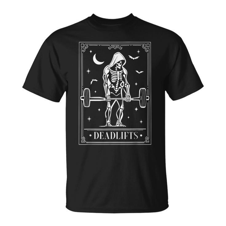 Tarot Card Deadlifts Skeleton Gym Spooky Season Halloween T-Shirt