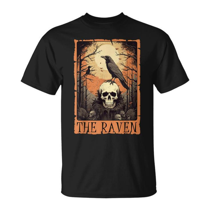 Tarot Card The Raven Crow Skull Spooky Halloween T-Shirt