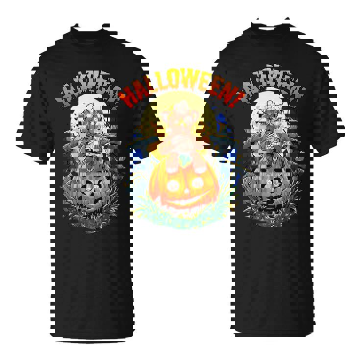 Teddy Halloween Bear Scary Little Bear Zombie On Pumpkin   Unisex T-Shirt