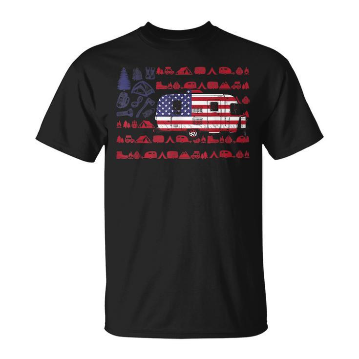 Tent Camper Van American Flag Camping 4Th Of July  Camping Funny Gifts Unisex T-Shirt