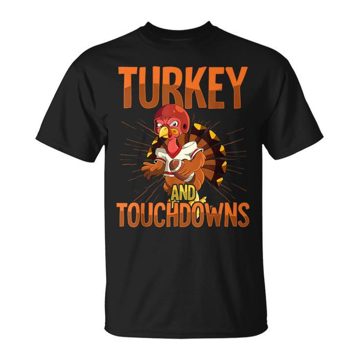 Thanksgiving Football Turkey And Touchdowns T-Shirt