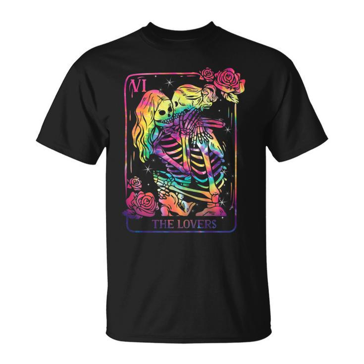 The Lovers Tarot Card Goth Tie Dye Kissing Lesbian Skeletons  Unisex T-Shirt