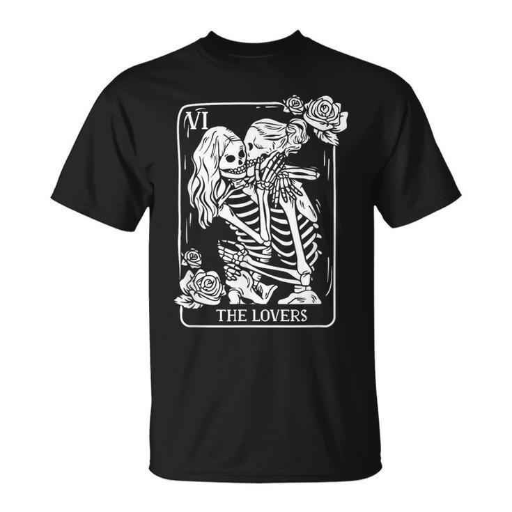 The Lovers Tarot Card Occult Goth Kissing Lesbian Skeleton  Unisex T-Shirt