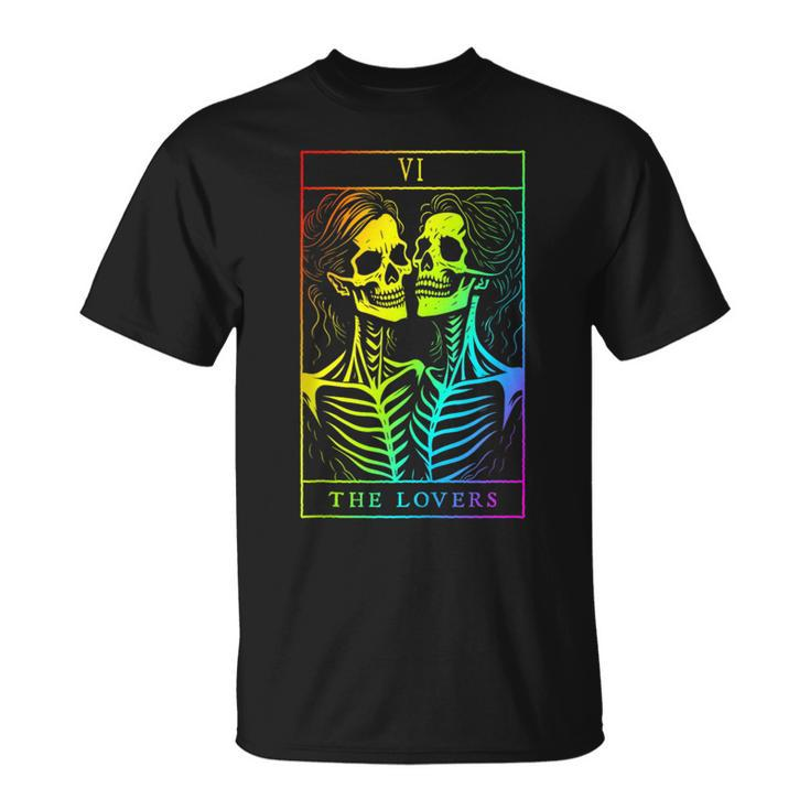 The Lovers Tarot Card Occult Goth Lesbian Skeleton Halloween  Unisex T-Shirt