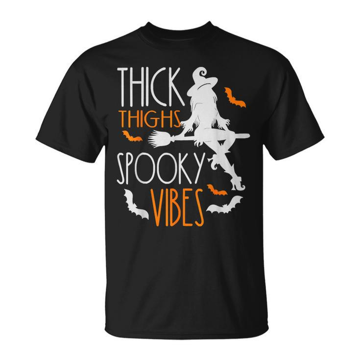Thick Thighs Spooky Vibes Pretty Eyes Witch Halloween Party T-Shirt