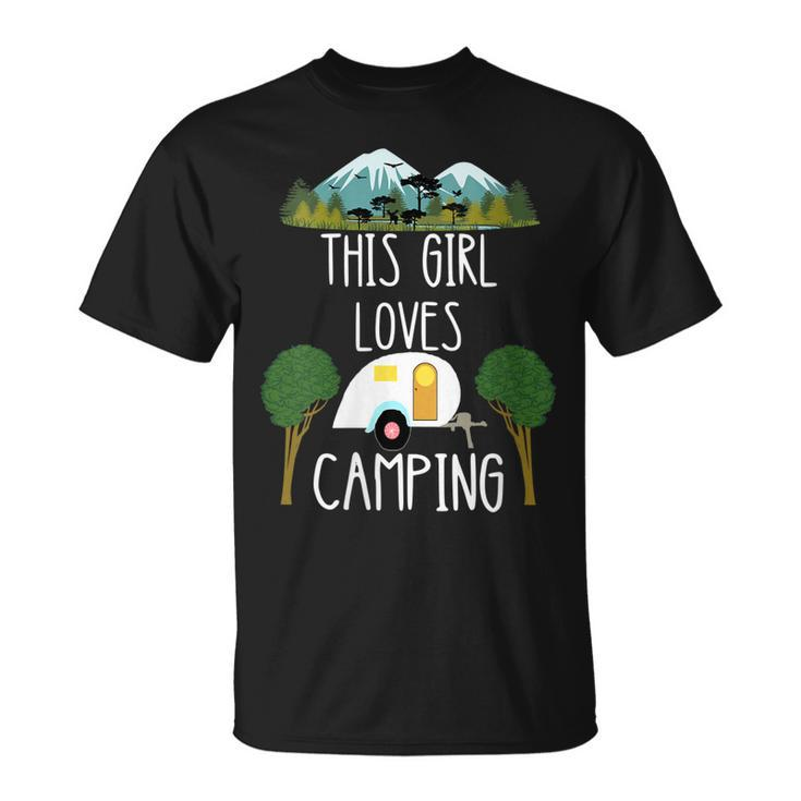 This Girl Loves Camping Rv Teardrop Trailer Camper Caravan Gift For Womens Unisex T-Shirt