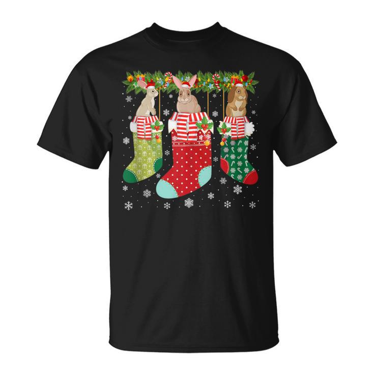 Three Rabbit In Socks Ugly Christmas Sweater Party T-Shirt