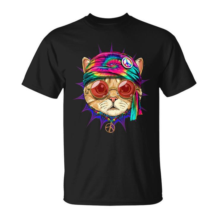 Tie Dye Cat Hippy Cat Peace Sign Cat Lover T-Shirt