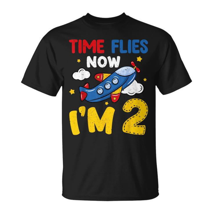 Time Flies Now Im 2 2Nd Birthday Airplane Decoration Party  Unisex T-Shirt
