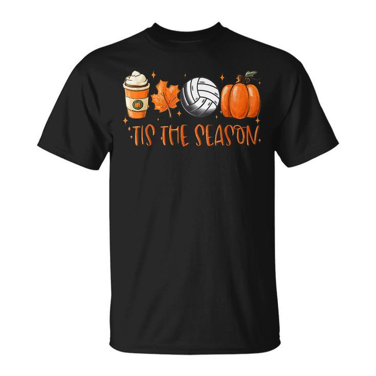 Tis The Season Pumpkin Leaf Latte Fall Volleyball T-Shirt