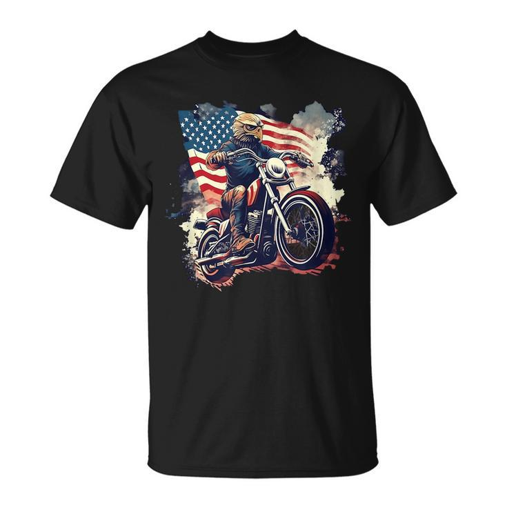 Too Cool To Rule Patriotic Bald Eagle Biker American Flag Patriotic Funny Gifts Unisex T-Shirt