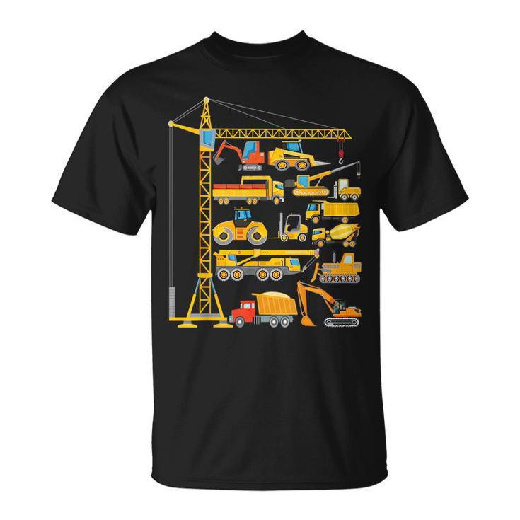 Types Of Construction Excavator Bulldozer Truck Crane  Unisex T-Shirt