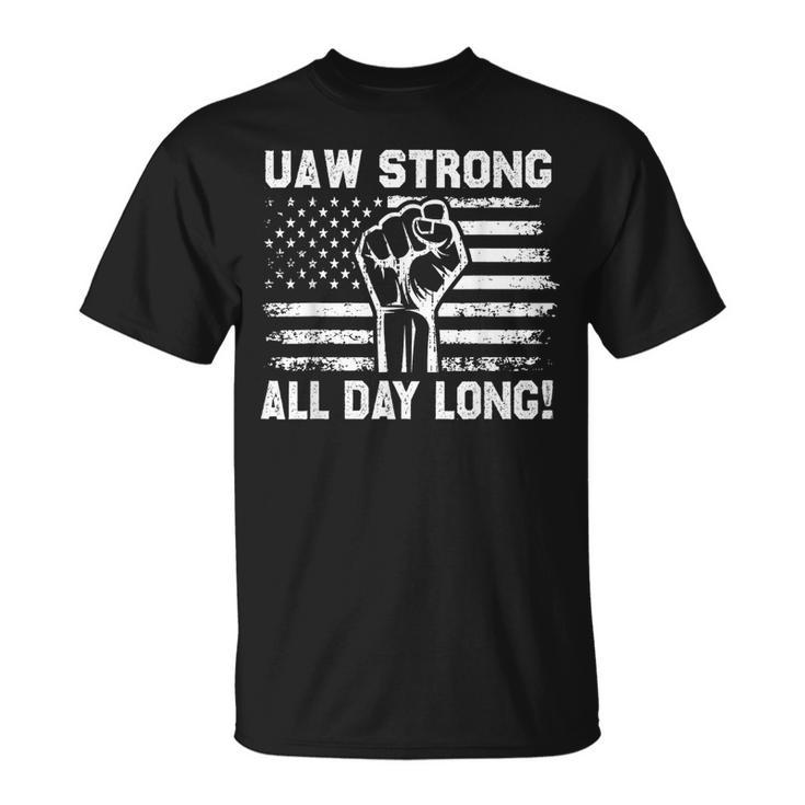 Uaw Strike Usa Flag Red United Auto Workers Picket Sign T-Shirt