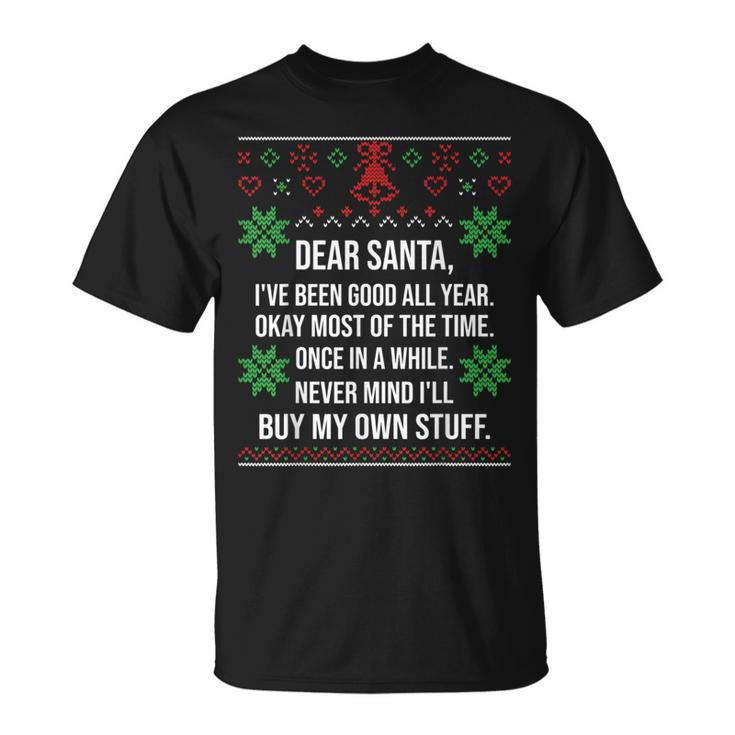 Ugly Christmas Sweater Dear Santa Claus Wish List T-Shirt