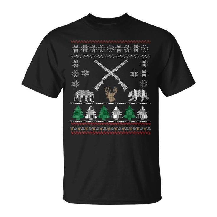 Ugly Christmas Sweater Hunting Gun Shooting Hunter T-Shirt