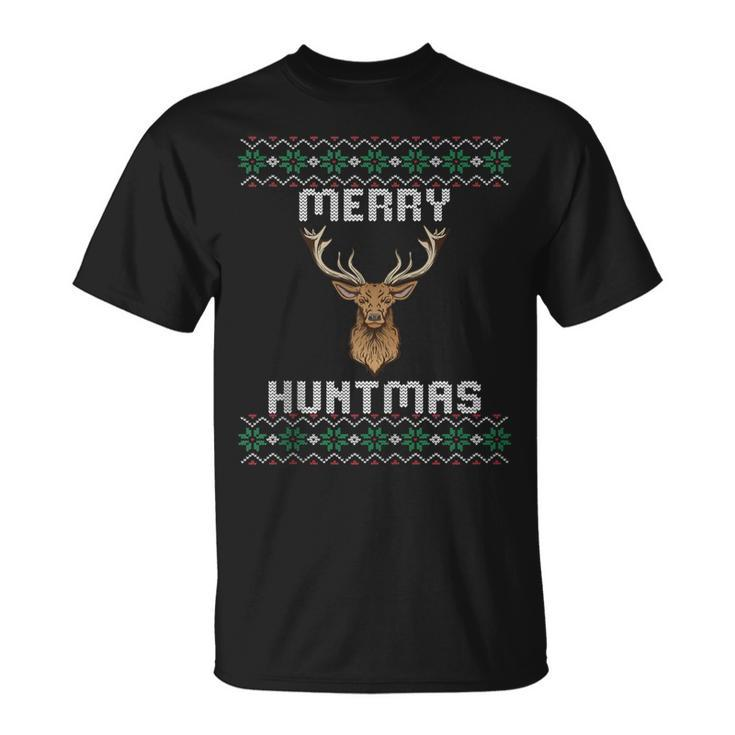 Ugly Christmas Sweater Hunting Merry Huntmas T-Shirt