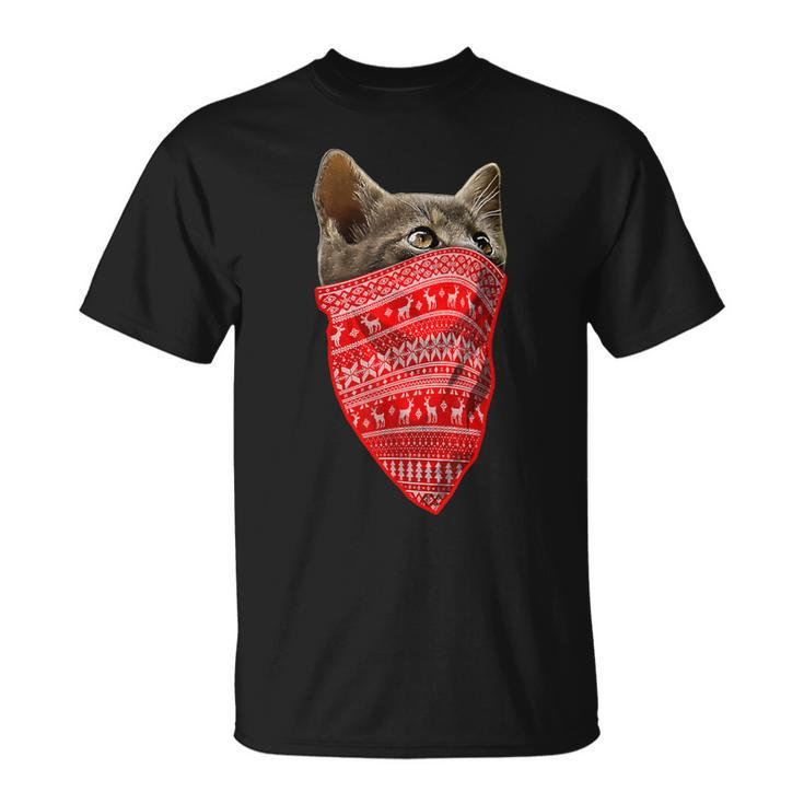 Ugly Christmas Sweater Pattern Christmas Cat For Men T-Shirt