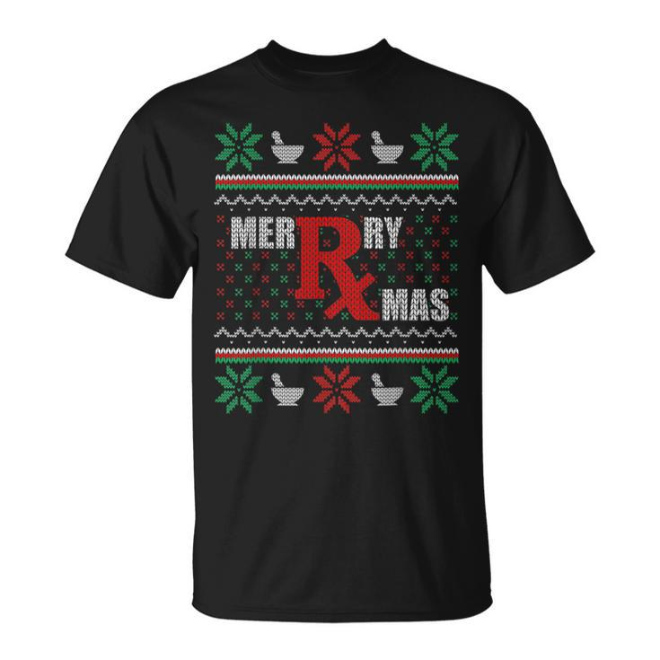 Ugly Christmas Sweater Pharmacy Tech Merry Xmas Pharmacist T-Shirt