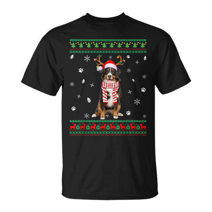 Ugly Sweater Christmas Bernese Mountain Dog Santa Reindeer T-Shirt