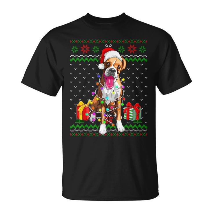 Ugly Sweater Christmas Lights Boxer Dog Lover T-Shirt