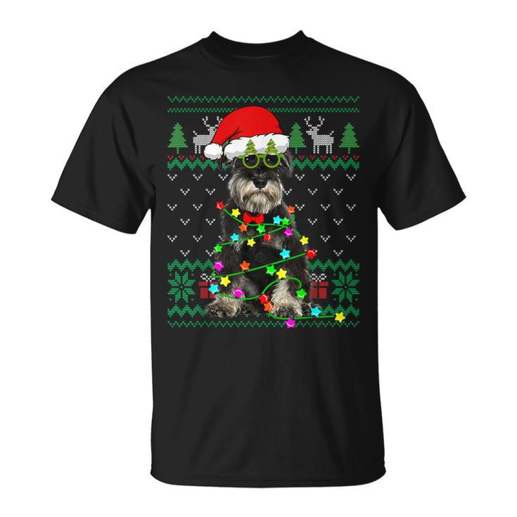 Ugly Sweater Christmas Lights Schnauzer Dog Puppy Lover T-Shirt