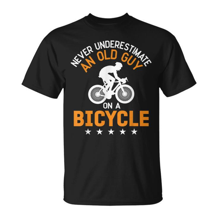 Never Underestimate An Old Guy On A Bicycle Cycling Mens T-Shirt