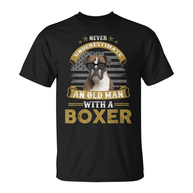 Never Underestimate An Old Man With A Boxer Dog Dad T-Shirt