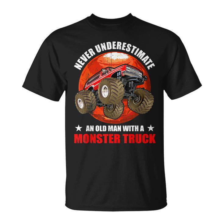 Never Underestimate An Old Man With A Monster Truck Gamer T-Shirt