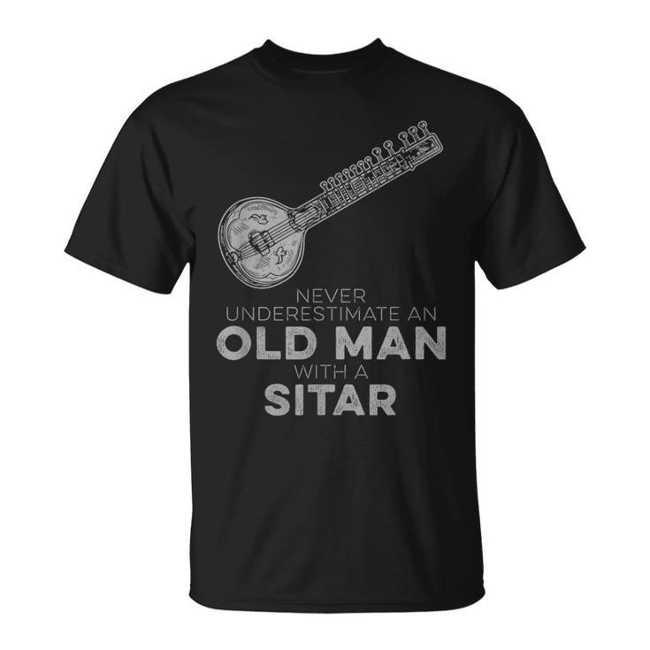 Never Underestimate An Old Man With A Sitar Vintage Novelty T-Shirt