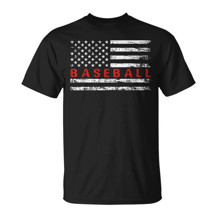 Us Flag Baseball Player Funny Baseball Lover Vintage  Unisex T-Shirt