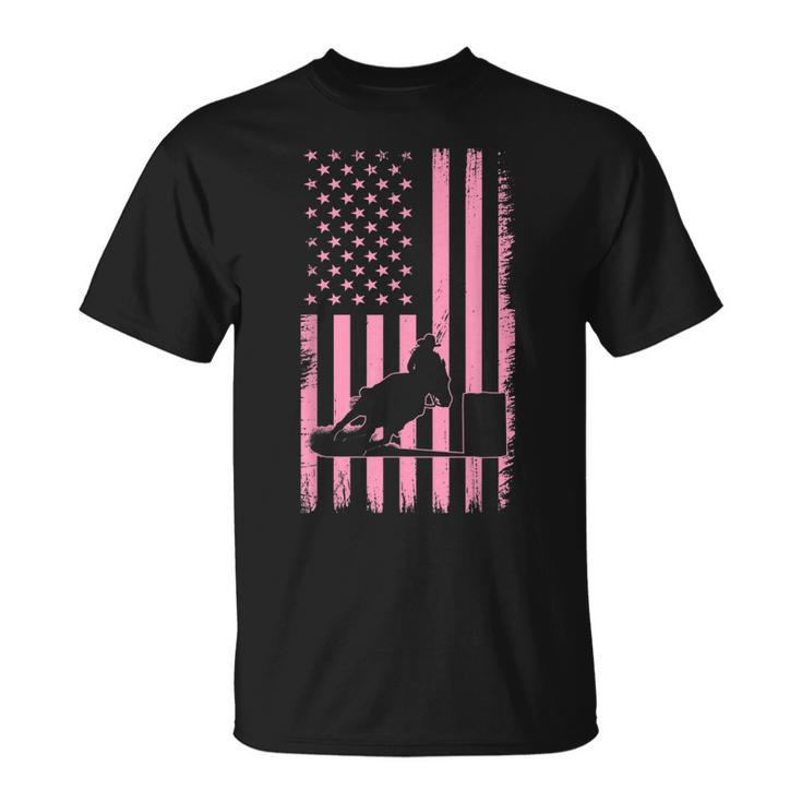Us Flag Pink Cowgirl Rodeo Western Horse Barrel Racing Unisex T-Shirt