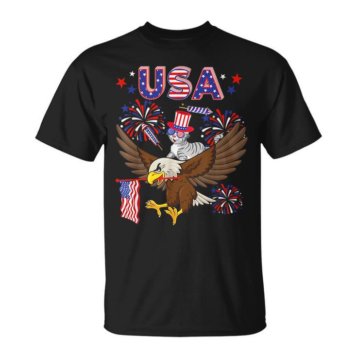 Usa Cute Cat Sunglasses Riding Eagle 4Th Of July Lover Usa Funny Gifts Unisex T-Shirt