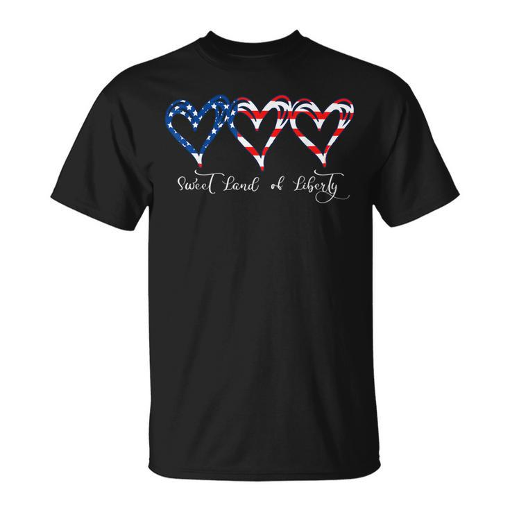 Usa Flag Patriotic Hearts 4Th Of July Sweet Land Of Liberty  Unisex T-Shirt