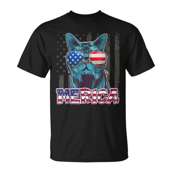 Usa Patriotic Cat 4Th Of July American Flag Men Women  Unisex T-Shirt