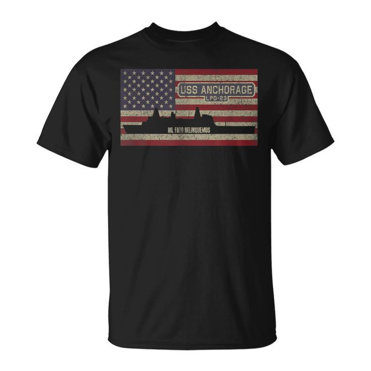 Uss Anchorage Lpd-23 Amphibious Transport Dock Usa Flag T-Shirt
