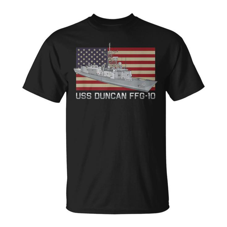 Uss Duncan Ffg-10 Ship Diagram American Flag T-Shirt