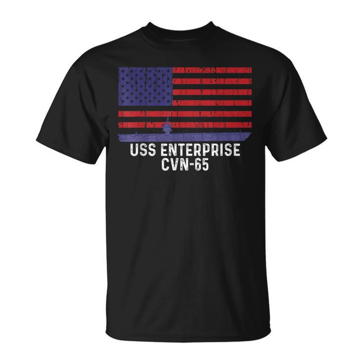 Uss Enterprise Cvn-65 Aircraft Carrier Vintage Usa Flag T-Shirt