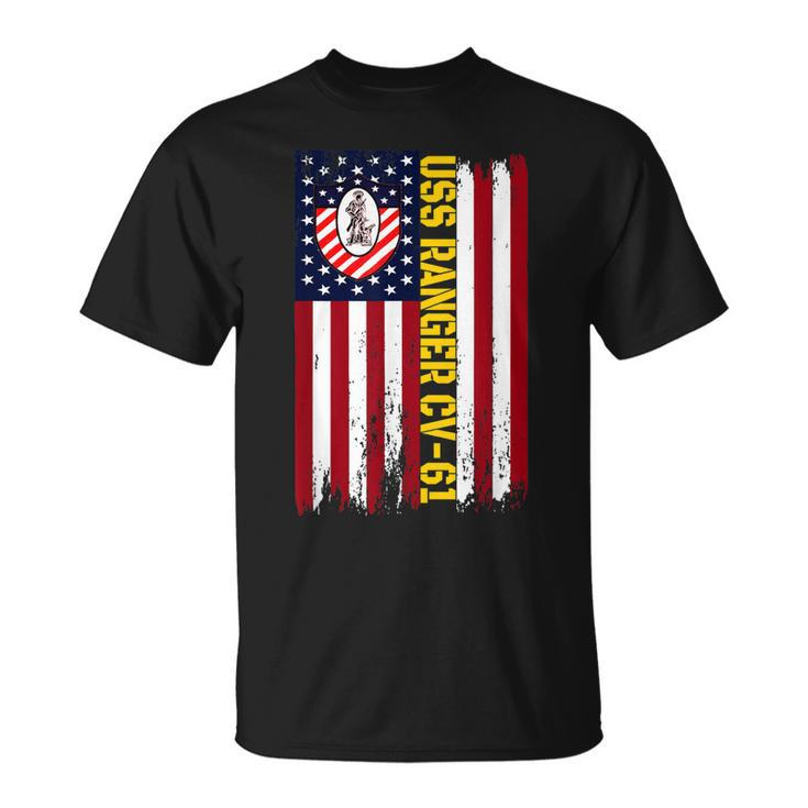 Uss Ranger Cv61 Aircraft Carrier Veterans Day American Flag  Unisex T-Shirt