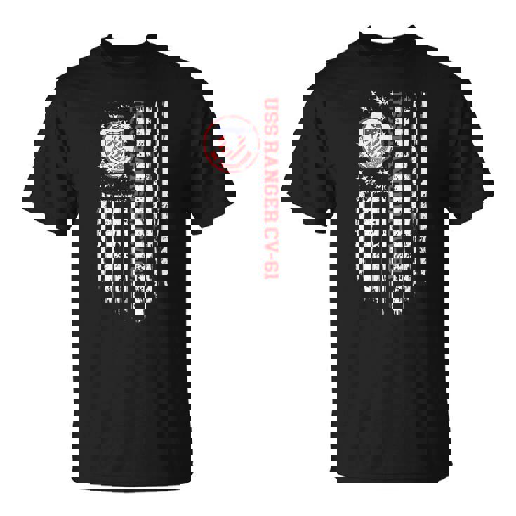 Uss Ranger Cv61 American Flag Unisex T-Shirt | Mazezy