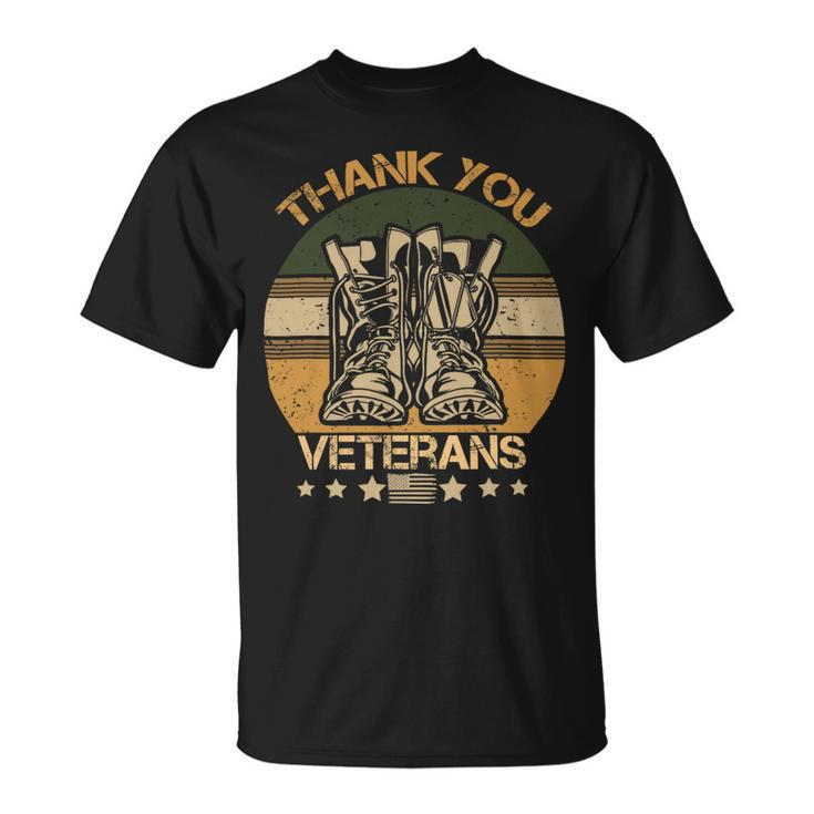 Veteran Vets Thank You Veterans Combat Boots Veteran Day American Flag 2 Veterans Unisex T-Shirt